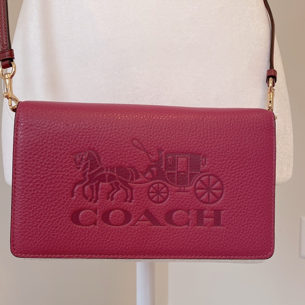 NWT Coach Anna Foldover Clutch in Colorblock with Horse and Carriage Violet